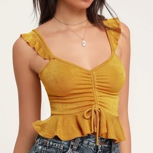Rhythm Seeker Mustard Yellow Ruched Crop Top